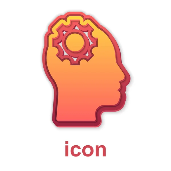 Gold Human head with gear inside icon isolated on white background. Artificial intelligence. Thinking brain. Symbol work of brain. Vector — Vetor de Stock