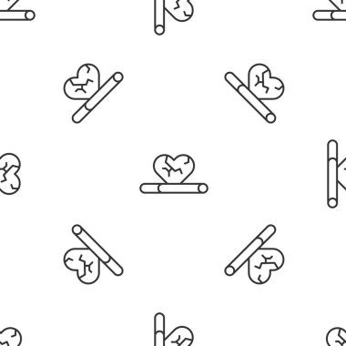 Gri çizgi kalp hastalığı ve ölüm nedeni dumanı tüten ikonun beyaz arka planda izole edilmiş kusursuz bir desen olması. Vektör