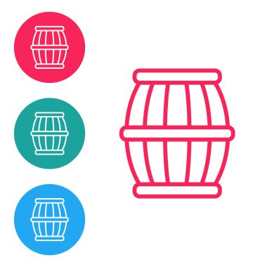 Kırmızı çizgi barut namlusu ikonu beyaz arka planda izole edildi. TNT dinamit ahşap fıçı. Simgeleri daire düğmelerine ayır. Vektör