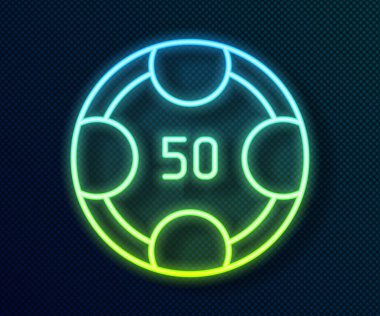 Parlayan neon hattı kumarhane çipleri simgesi siyah arkaplanda izole edildi. Kumarhane kumarı. Vektör