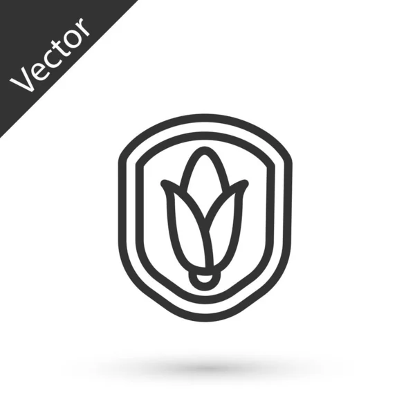 Grey line Shield corn icon isolated on white background. Security, safety, protection, privacy concept. Vector — Vector de stock