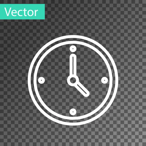 Şeffaf arkaplanda beyaz çizgi saat simgesi izole edildi. Zaman sembolü. Vektör