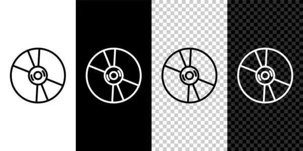Ange linje CD eller DVD-skiva ikon isolerad på svart och vit bakgrund. Kompakt skivskylt. Vektor — Stock vektor