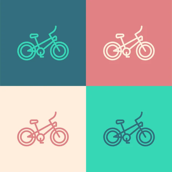 Pop art line Fiets pictogram geïsoleerd op kleur achtergrond. Fietstocht. Extreme sport. Sportuitrusting. Vector — Stockvector