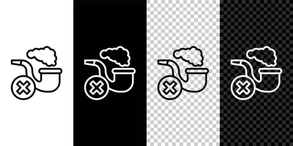 Set line Smoking pipe with smoke icon isolated on black and white, transparent background. Tobacco pipe. Vector — Stock Vector