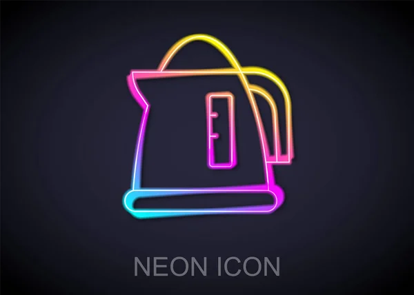 Leuchtende Neon-Linie Wasserkocher-Symbol isoliert auf schwarzem Hintergrund. Teekanne vorhanden. Vektor — Stockvektor