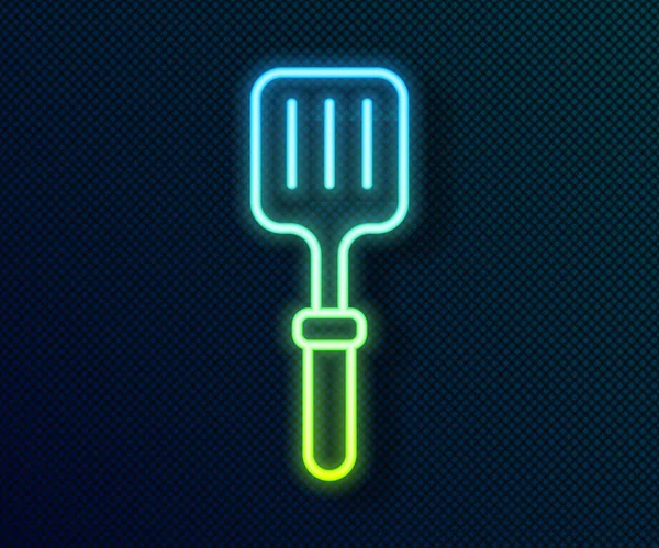 Glowing neon line Barbecue spatula icon isolated on black background. Ikon spatula dapur. Tanda BBQ spatula. Barbekyu dan alat pemanggang. Vektor - Stok Vektor