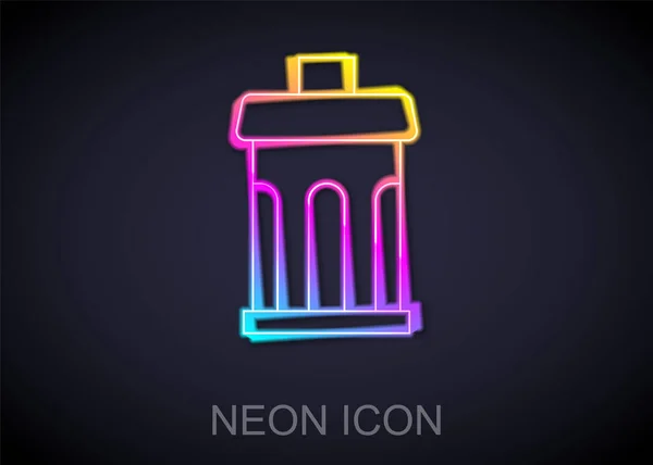 Glowing neon line Trash can icon isolated on black background. Garbage bin sign. Recycle basket icon. Office trash icon. Vector — Stock Vector