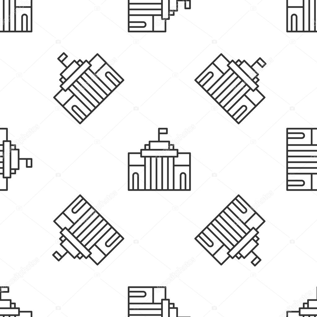 Grey line Prado museum icon isolated seamless pattern on white background. Madrid, Spain. Vector