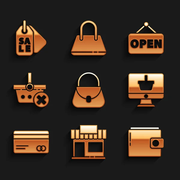 Set Handbag Shopping Building Market Store Wallet Monitor Shopping Basket — Image vectorielle