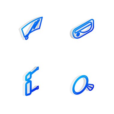 Isometric hattı araba kapı kolu, cam sileceği, kamyon yan aynası ve simge ayarla. Vektör.