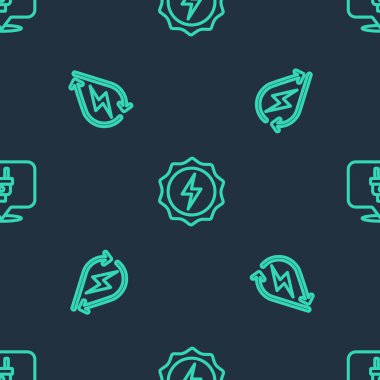 Hat yıldırımını, su enerjisini ve elektrik prizini kusursuz şablona ayarla. Vektör