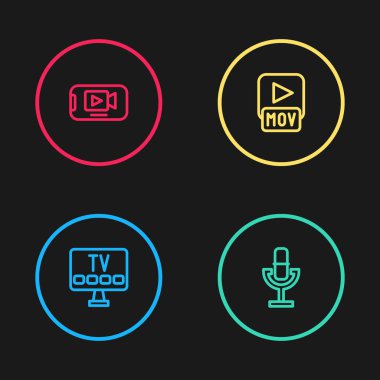 Smart Tv, Microphone, MOV dosyası ve çevrimiçi video oynatma simgesini ayarla. Vektör