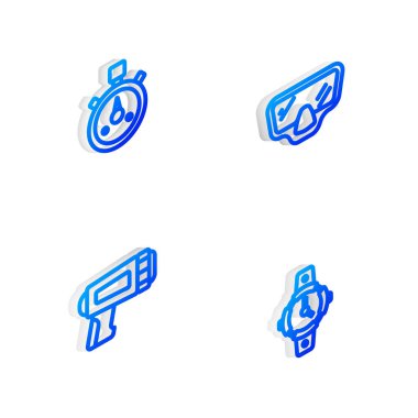 Isometric hattı dalış maskesi, Stopwatch, dalgıç ve simge için el feneri ayarlayın. Vektör