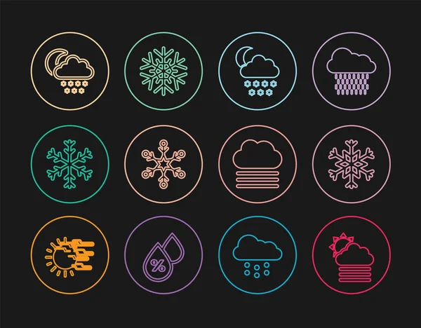 Set Line Fog Cloud Sun Snowflake Cloud Snow Moon Icon — Image vectorielle