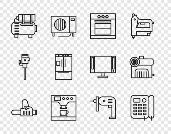 Set Line Chainsaw Telephone Oven Coffee Machine Cup Air Compressor — Stock Vector