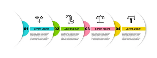 Set Line Falling Star Capricorn Zodiac Libra Telescope Business Infographic — стоковый вектор