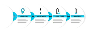 Set line Dildo vibrator, Condoms safe sex, Anal beads and Female gender symbol icon. Vector