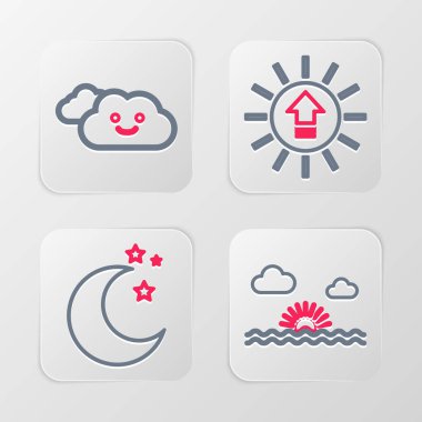 Gün batımı, ay ve yıldızlar ve bulut simgesi. Vektör