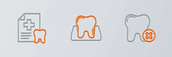 Réglez la ligne Dent avec caries, carte dentaire et icône. Vecteur — Image vectorielle