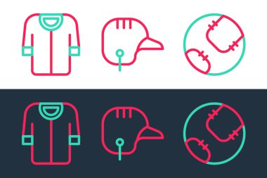 Beyzbol topu, tişört ve kask ikonu. Vektör