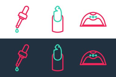 Manikür lambası, yağlı Pipette ve kırık tırnak ikonu. Vektör