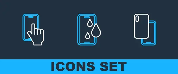 Set lijn Smartphone, telefoon reparatie service en waterdicht pictogram. Vector — Stockvector