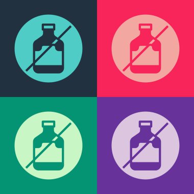 Pop sanat. Arka planda alkol ikonu yok. Alkol içmeyi yasaklıyorum. Bira şişesi camlı yasak sembol. Vektör