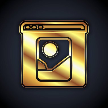 Siyah arkaplanda izole edilmiş Altın Fotoğraf ikonu. Fotoğrafçı, fotoğrafçılık, rötuş ikonu. Vektör