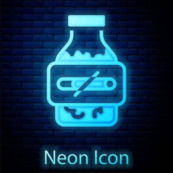 Glowing Neon Nicotine Gum Blister Pack Icon Isolated Brick Wall — Stock Vector