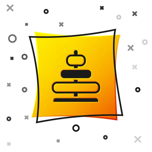 Black Pyramid Toy Icon Isolated White Background Yellow Square Button — стоковый вектор