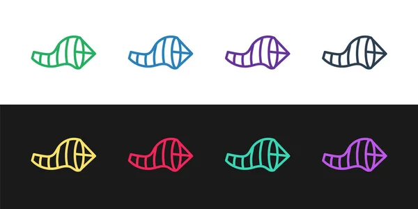 Set Line Cone Meteorology Windsack Windfahne Symbol Isoliert Auf Schwarz — Stockvektor