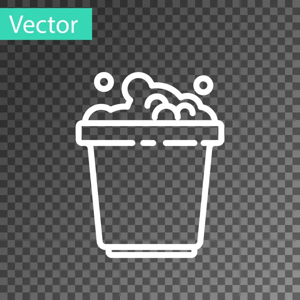 Weiße Linie Eimer Mit Seifenlauge Symbol Isoliert Auf Transparentem Hintergrund — Stockvektor