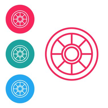 Kırmızı çizgi Güvenli simgesi beyaz arkaplanda izole edildi. Kapı, şifreli bir banka kasası. Güvenilir Veri Koruma. Simgeleri daire düğmelerine ayır. Vektör.