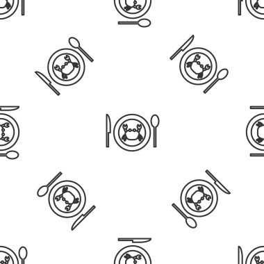 Gri çizgi, beyaz arka planda izole edilmiş bir tabak ikonu üzerinde yengeç servisi yapıyordu. Vektör..