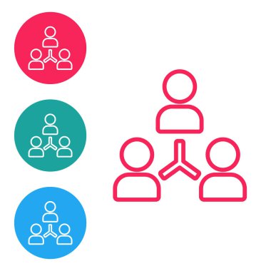 Kırmızı çizgi Proje takım taban simgesi beyaz arkaplanda izole edildi. İş analizi ve planlama, danışmanlık, takım çalışması, proje yönetimi. Simgeleri daire düğmelerine ayır. Vektör.