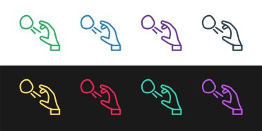 Çizgi Hooligan 'ın siyah beyaz arka planda izole edilmiş küçük taş ikonu vurması. Göstericiyim. Vektör.