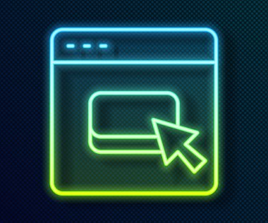 Parlayan neon hattı Tarayıcı dosya simgesi siyah arkaplanda izole edildi. Vektör