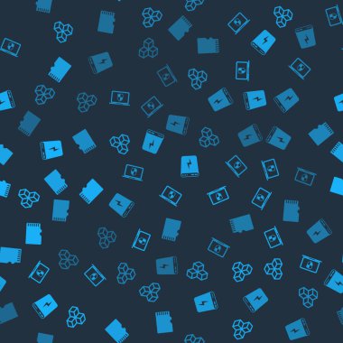 Isometric küp, kalkanlı dizüstü bilgisayar, güç bankası ve mikro SD hafıza kartını pürüzsüz desene ayarlayın. Vektör.