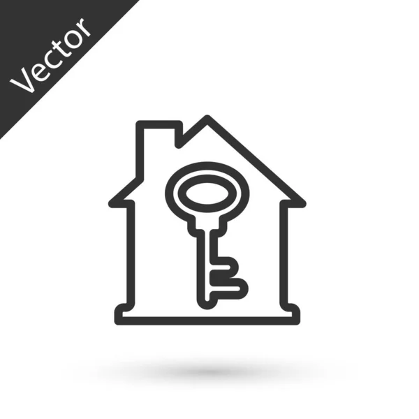 Grey Line House Key Icon Isolated White Background Concept House — Vetor de Stock