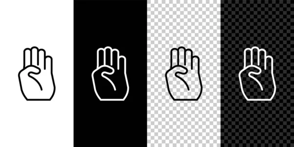 Set Line Indian Symbol Hand Icon Isolated Black White Background — Vettoriale Stock