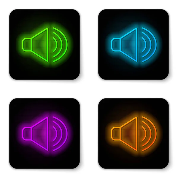 Glowing Neon Line Speaker Volume Audio Voice Sound Symbol Media — Vetor de Stock