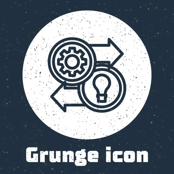 Línea Grunge Icono Recursos Humanos Aislado Sobre Fondo Gris Concepto — Vector de stock