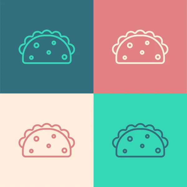 Pop Art Linie Taco Mit Tortilla Symbol Auf Farbigem Hintergrund — Stockvektor