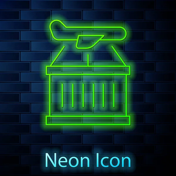 Glowing Neon Line Plane Icon Isolated Brick Wall Background Delivery — Vetor de Stock