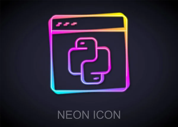 Ragyogó Neon Vonal Python Programozási Nyelv Ikon Elszigetelt Fekete Háttérrel — Stock Vector