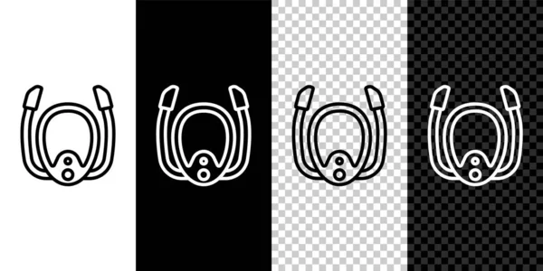 Set Line Diving Mask Snorkel Icon Isolated Black White Transparent — Vetor de Stock