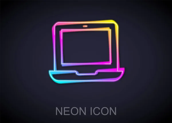 Icono Brillante Computadora Portátil Línea Neón Aislado Sobre Fondo Negro — Vector de stock