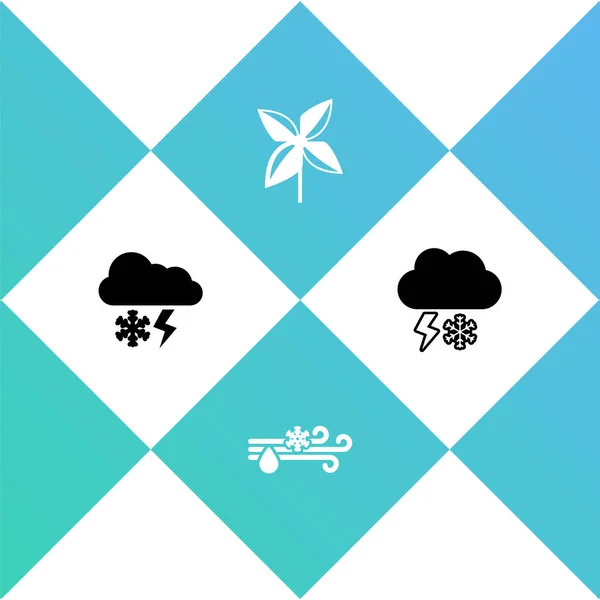 Set Cloud Snow Lightning Wind Rain Pinwheel Icon Vector — стоковый вектор