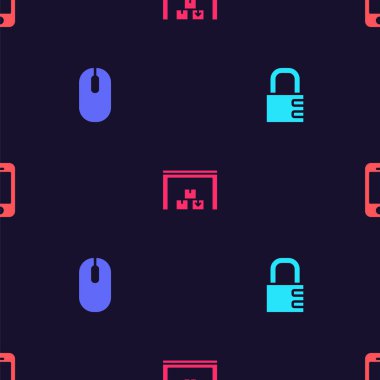 Güvenli kilit, bilgisayar faresi, depo ve akıllı telefonu sorunsuz bir şekilde ayarla. Vektör.